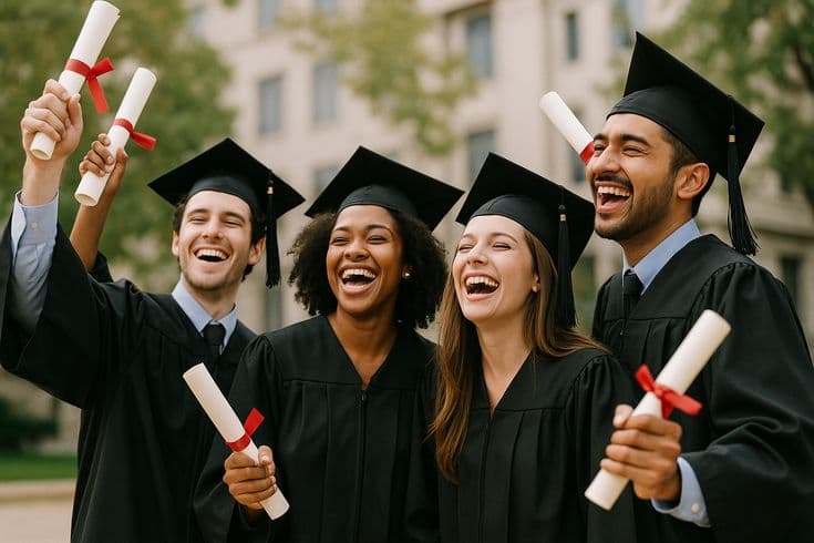 Graduates celebrating after completing their studies